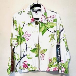NWT Painted Pony Imperial Blossom Linen Blend Floral Jacket Blazer Size Large